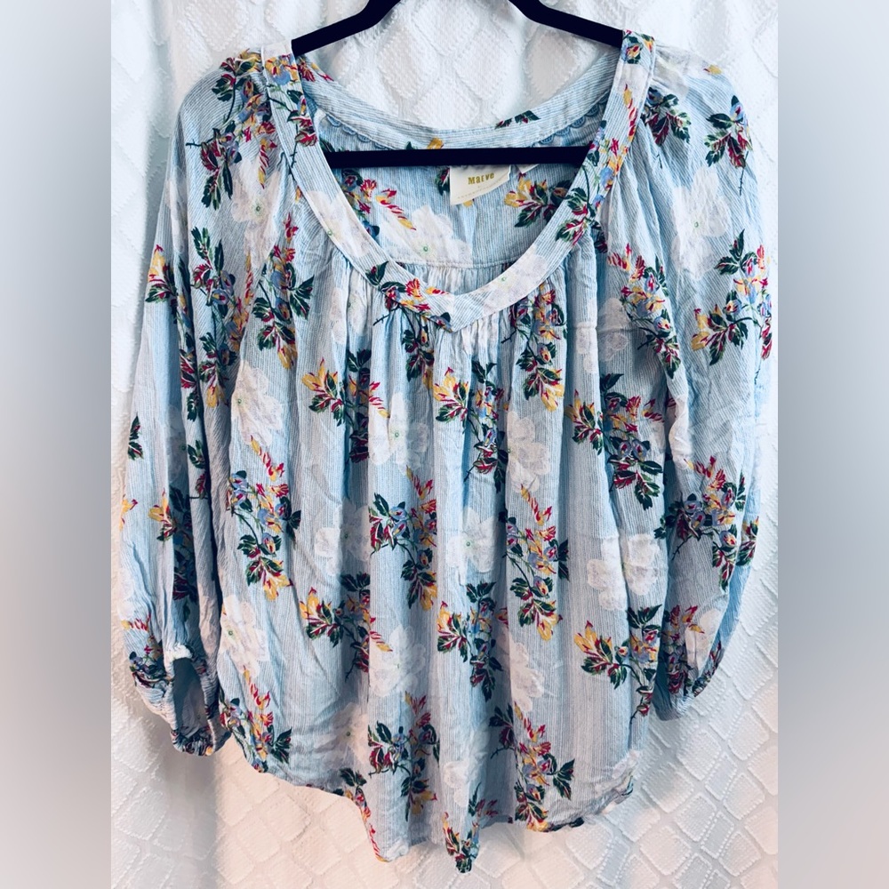 Anthropologie Floral Blouse in Blue and Pink